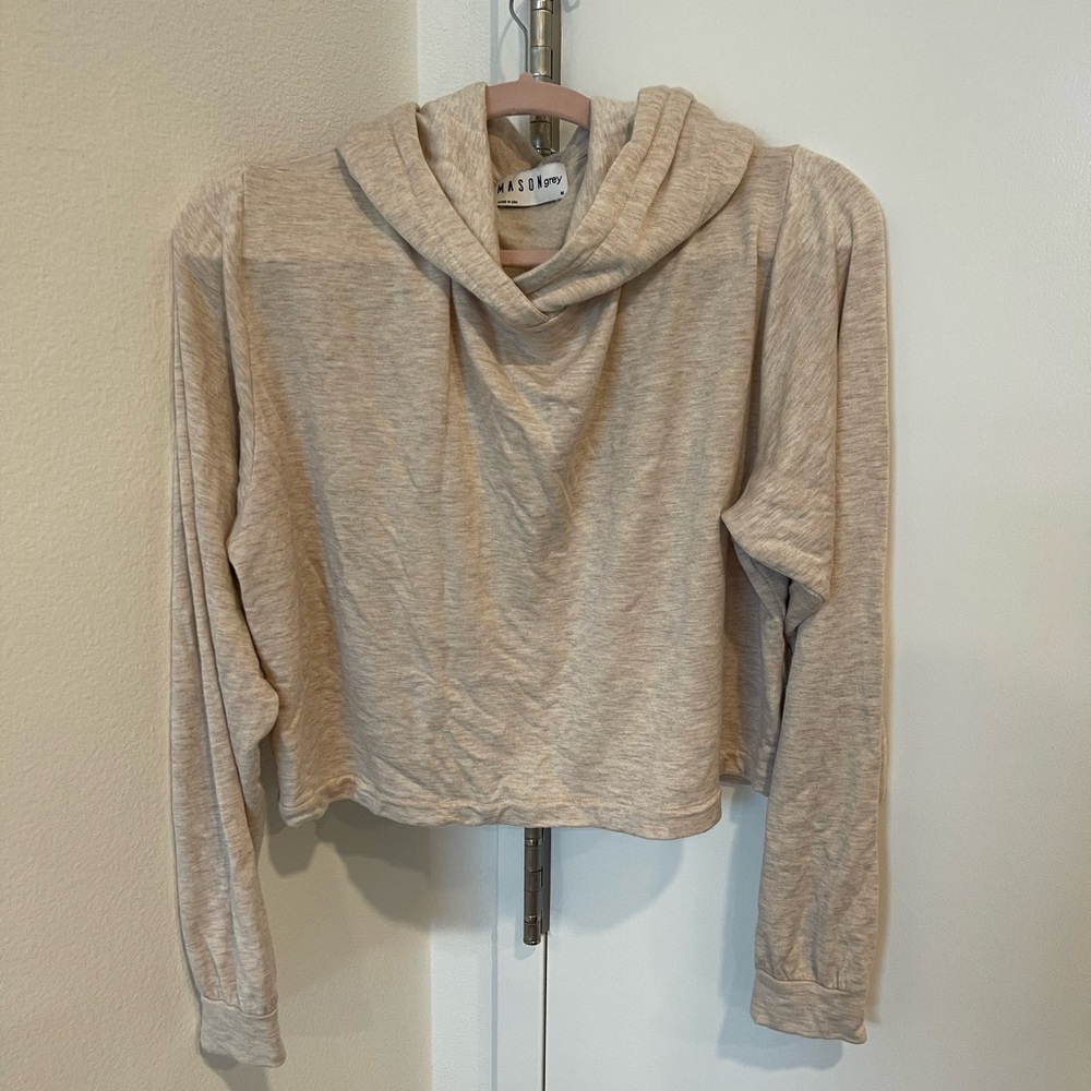 MASON GREY Los Angeles Fuzzy Luxe Hoodie- Oatmeal Heather, Size M